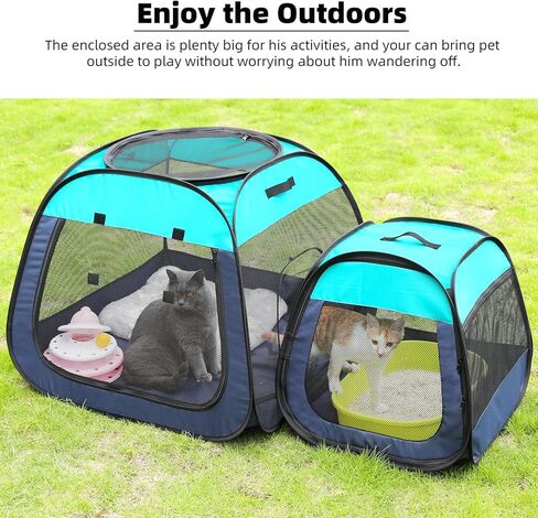تين راي قفص لعب محمول للقطط، تصميم شبه منحرف لوقوف أفضل، خيمة للحيوانات الاليفة قابلة للطي للاستخدام الداخلي والخارجي للجراء والقطط، حاوية لعب للكلاب مع قاعدة قابلة للازالة، بيوت وشقق للقطط in Kuwait