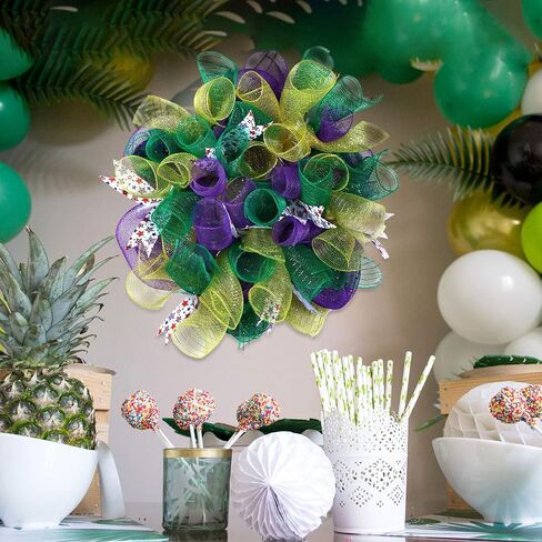 3 Roll Mardi Gras Mesh Ribbon for Wreath Poly Burlap Mesh 10 Inch Mesh Wreath Supplies Metallic Mesh Ribbon for Mardi Gras Party Decoration(Metallic Foil Yellow, Green Foil, Purple) in Saudi Arabia