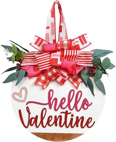 pdpdoc 3D عيد الحب علامة ترحيب للباب الأمامي ديكور الشرفة إكليل المزرعة، مرحبا عيد الحب باب خشبي معلقة علامة، ريفي عيد الحب إكليل علامة لديكور جدار نافذة المنزل المزرعة in Kuwait