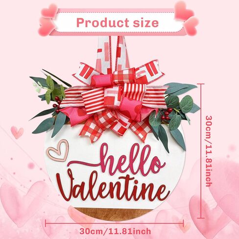 pdpdoc 3D عيد الحب علامة ترحيب للباب الأمامي ديكور الشرفة إكليل المزرعة، مرحبا عيد الحب باب خشبي معلقة علامة، ريفي عيد الحب إكليل علامة لديكور جدار نافذة المنزل المزرعة in Kuwait