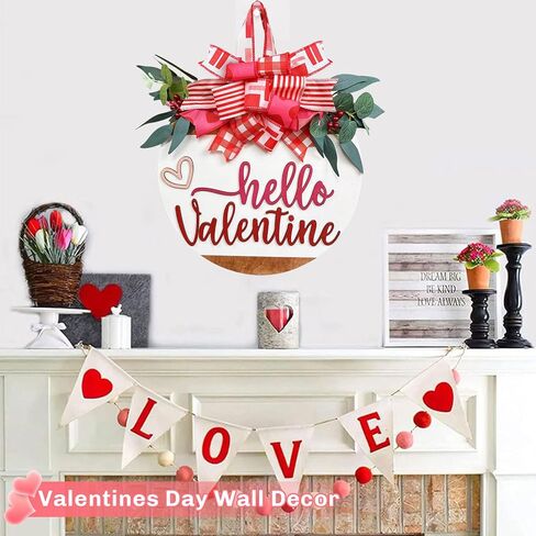 pdpdoc 3D عيد الحب علامة ترحيب للباب الأمامي ديكور الشرفة إكليل المزرعة، مرحبا عيد الحب باب خشبي معلقة علامة، ريفي عيد الحب إكليل علامة لديكور جدار نافذة المنزل المزرعة in Kuwait