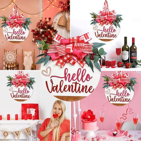 pdpdoc 3D عيد الحب علامة ترحيب للباب الأمامي ديكور الشرفة إكليل المزرعة، مرحبا عيد الحب باب خشبي معلقة علامة، ريفي عيد الحب إكليل علامة لديكور جدار نافذة المنزل المزرعة in Kuwait