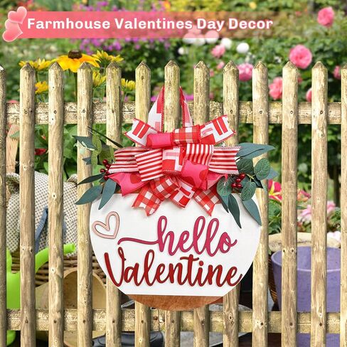 pdpdoc 3D عيد الحب علامة ترحيب للباب الأمامي ديكور الشرفة إكليل المزرعة، مرحبا عيد الحب باب خشبي معلقة علامة، ريفي عيد الحب إكليل علامة لديكور جدار نافذة المنزل المزرعة in Kuwait