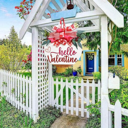 pdpdoc 3D عيد الحب علامة ترحيب للباب الأمامي ديكور الشرفة إكليل المزرعة، مرحبا عيد الحب باب خشبي معلقة علامة، ريفي عيد الحب إكليل علامة لديكور جدار نافذة المنزل المزرعة in Kuwait