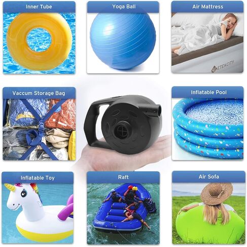 Etekcity Air Pump for Inflatables, Portable Electric Air Mattress Pump, Quick-Fill Perfect Inflator/Deflator for Couch, Blow up Pool Floats Raft Bed Boat Toy with Nozzles, 110-120V, Black in Saudi Arabia