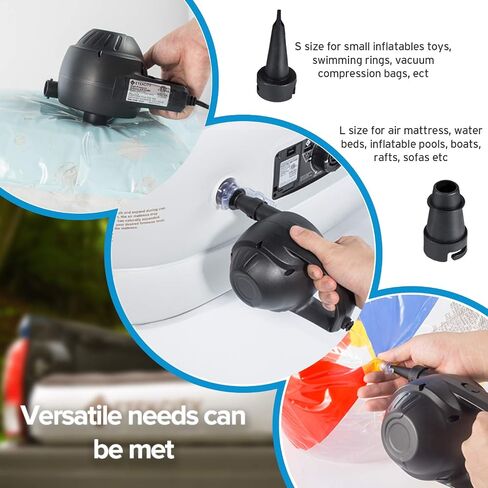 Etekcity Air Pump for Inflatables, Portable Electric Air Mattress Pump, Quick-Fill Perfect Inflator/Deflator for Couch, Blow up Pool Floats Raft Bed Boat Toy with Nozzles, 110-120V, Black in Saudi Arabia