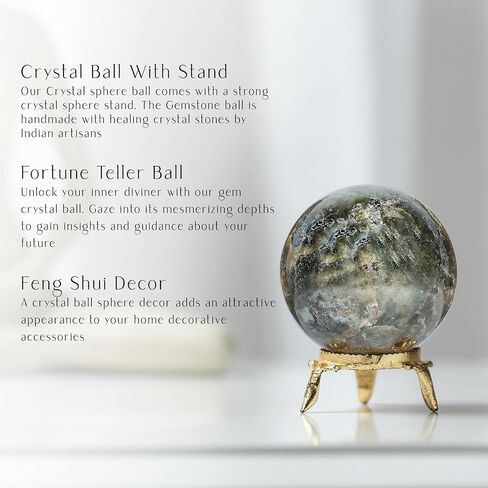 Amazonite Crystal, Crystal Sphere, Divination Tools, Gem Balls, Stone Orb, Meditation For Beginners, Wiccan Decor, Witchy Decor Aesthetic, Gazing Crystal Ball, Altar, Crystal Ball With Stand 40mm Ball in Kuwait