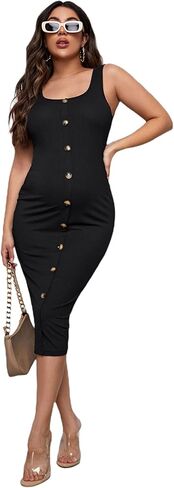 OYOANGLE Women's Maternity Bodycon Tank Dress Rib Knit Sleeveless Button Down Club Midi Dress in Saudi Arabia