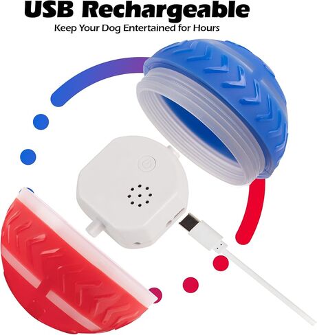 كرة دوارة نشطة للكلاب من بيت برايم، ألعاب نشطة متينة بوضعين للحركة، كرات متحركة أوتوماتيكية قابلة لإعادة الشحن عبر USB مع أضواء LED للكلاب الصغيرة والمتوسطة والكبيرة in Kuwait