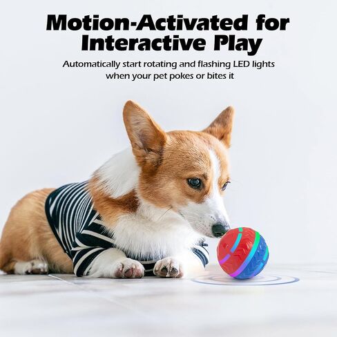 كرة دوارة نشطة للكلاب من بيت برايم، ألعاب نشطة متينة بوضعين للحركة، كرات متحركة أوتوماتيكية قابلة لإعادة الشحن عبر USB مع أضواء LED للكلاب الصغيرة والمتوسطة والكبيرة in Kuwait