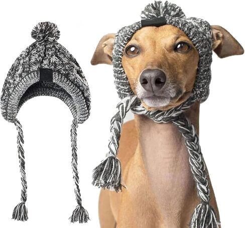 Polar Pom Pom Hat, Warm Pet Dog Knitted Hat,Pet Dog Winter Knitted Hat, Hats for Small Dogs, Winter Dog Hat with Ear Holes and Long Tassel, Grey (Large) in Saudi Arabia
