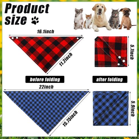 Christmas Dog Bandanas, 6 Pieces Triangle Dog Bandana Washable Square Plaid Printing Dog Adjustable Kerchief Set for Small to Large Dog Puppy Cat (Red Style,16.1 Inch) in Saudi Arabia