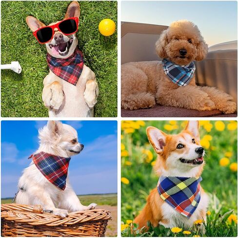 Christmas Dog Bandanas, 6 Pieces Triangle Dog Bandana Washable Square Plaid Printing Dog Adjustable Kerchief Set for Small to Large Dog Puppy Cat (Red Style,16.1 Inch) in Saudi Arabia
