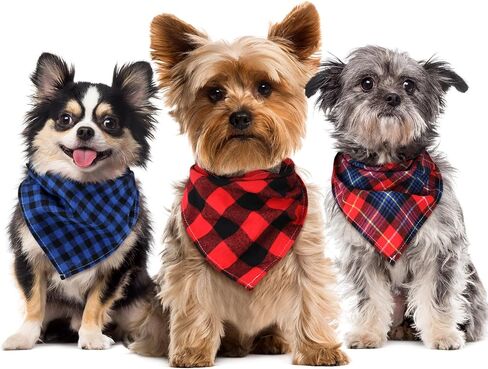 Christmas Dog Bandanas, 6 Pieces Triangle Dog Bandana Washable Square Plaid Printing Dog Adjustable Kerchief Set for Small to Large Dog Puppy Cat (Red Style,16.1 Inch) in Saudi Arabia