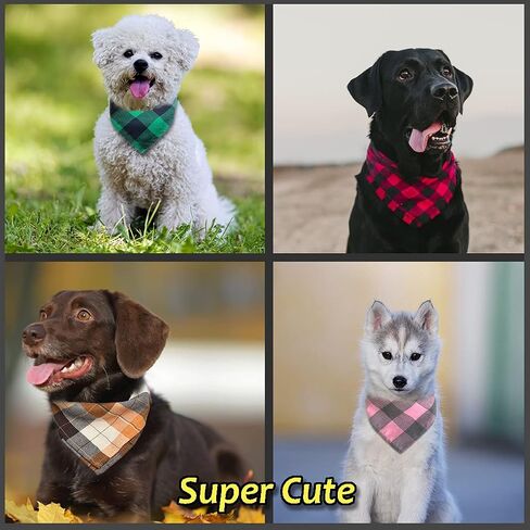 Bubblepup Plaid Dog Bandana, Cotton Dog Bandana for Small Medium Large Dogs, Dog Kerchief, 1PC Square Dog Scarf Dog Triangle Bibs in Kuwait