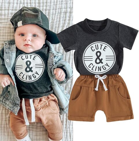 Hoanselay Toddler Infant Baby Boy Summer Shorts Set Color Block Short Sleeve T-Shirt Top and Casual Shorts Outfit Clothes in Saudi Arabia