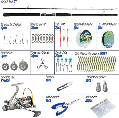 Dr.Fish Catfish Rod and Reel Combo 7ft Spinning Trolling Rod Heavy Duty Catfish Rod Baitfeeder Catfish Reel Catfishing Gear Tackle Equipment Boat Fishing in Saudi Arabia