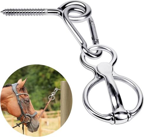 Horse Tie Ring, Stainless Steel Tie Ring for Horses, Horse Tack and Supplies, Safe Horse Accessories with Eye Screw, Snap Hook, Humane Way Tie Ring Reducing Horse Injured When Pull Back in Kuwait