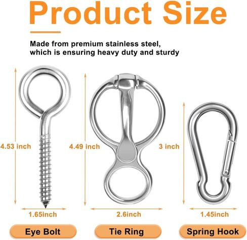 Horse Tie Ring, Stainless Steel Tie Ring for Horses, Horse Tack and Supplies, Safe Horse Accessories with Eye Screw, Snap Hook, Humane Way Tie Ring Reducing Horse Injured When Pull Back in Kuwait
