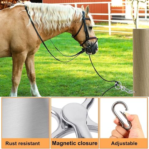 Horse Tie Ring, Stainless Steel Tie Ring for Horses, Horse Tack and Supplies, Safe Horse Accessories with Eye Screw, Snap Hook, Humane Way Tie Ring Reducing Horse Injured When Pull Back in Kuwait