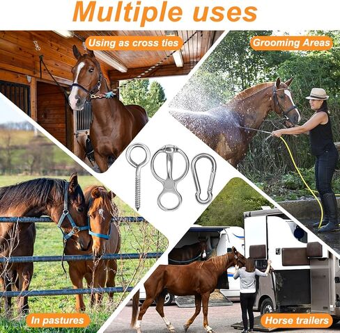 Horse Tie Ring, Stainless Steel Tie Ring for Horses, Horse Tack and Supplies, Safe Horse Accessories with Eye Screw, Snap Hook, Humane Way Tie Ring Reducing Horse Injured When Pull Back in Kuwait