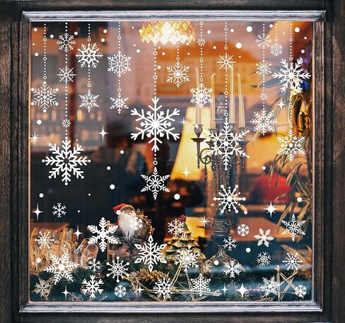 AnyDesign 9 Sheet Christmas Window Clings White Snowflake Window Decals Double-Sided Winter Window Decor for Xmas Winter New Year Home School Office Decoration Party Supplies in Saudi Arabia