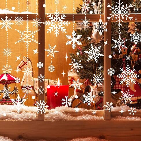AnyDesign 9 Sheet Christmas Window Clings White Snowflake Window Decals Double-Sided Winter Window Decor for Xmas Winter New Year Home School Office Decoration Party Supplies in Saudi Arabia