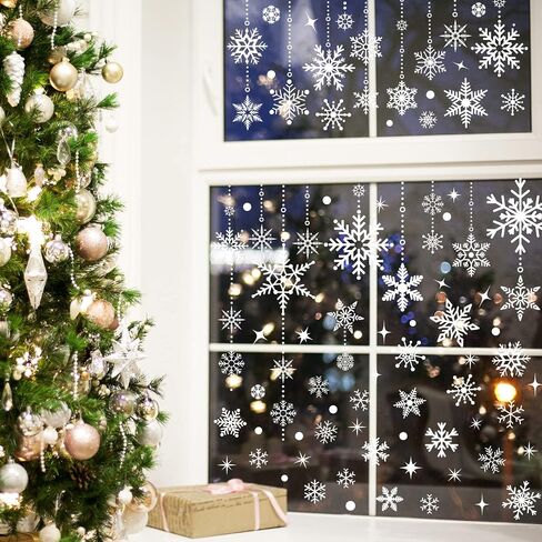 AnyDesign 9 Sheet Christmas Window Clings White Snowflake Window Decals Double-Sided Winter Window Decor for Xmas Winter New Year Home School Office Decoration Party Supplies in Saudi Arabia