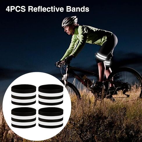 Xiaokeis 4 Pieces Reflective Bands - High Visibility Reflective Bands for Wrist, Arm, Leg - Reflective Gear Safety Reflector Tape Straps for Night Walking, Cycling and Running(Black) in Saudi Arabia