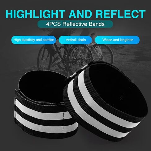 Xiaokeis 4 Pieces Reflective Bands - High Visibility Reflective Bands for Wrist, Arm, Leg - Reflective Gear Safety Reflector Tape Straps for Night Walking, Cycling and Running(Black) in Saudi Arabia