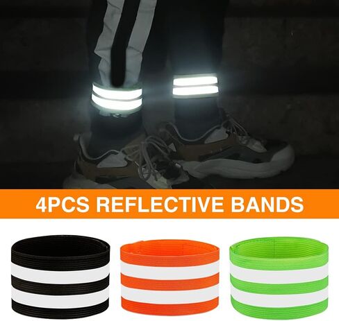 Xiaokeis 4 Pieces Reflective Bands - High Visibility Reflective Bands for Wrist, Arm, Leg - Reflective Gear Safety Reflector Tape Straps for Night Walking, Cycling and Running(Black) in Saudi Arabia