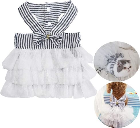 Pet Dog Dress for Girl and Boy Doggy Cats Rabbit Fancy Tutu Adorable Striped Mesh Dress Princess Petite Vest Doggie Bowknot Dresses for Small Dogs Pomeranian Chihuahua Skirt Pet Puppy Supplier(Blue S) in Kuwait