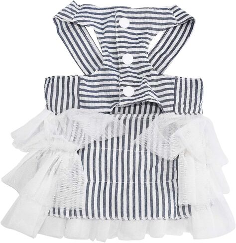 Pet Dog Dress for Girl and Boy Doggy Cats Rabbit Fancy Tutu Adorable Striped Mesh Dress Princess Petite Vest Doggie Bowknot Dresses for Small Dogs Pomeranian Chihuahua Skirt Pet Puppy Supplier(Blue S) in Kuwait