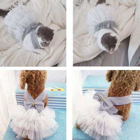 Pet Dog Dress for Girl and Boy Doggy Cats Rabbit Fancy Tutu Adorable Striped Mesh Dress Princess Petite Vest Doggie Bowknot Dresses for Small Dogs Pomeranian Chihuahua Skirt Pet Puppy Supplier(Blue S) in Kuwait
