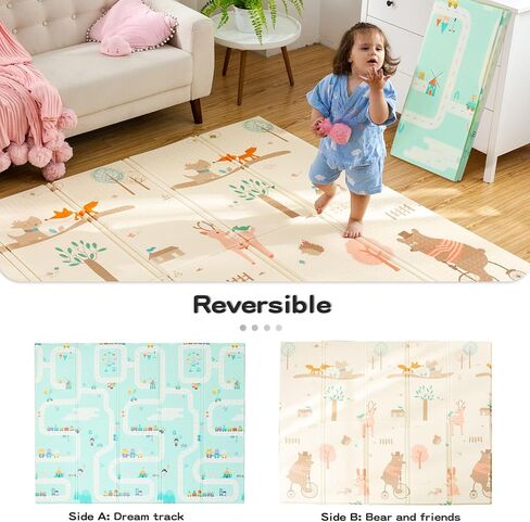 سجادة لعب للأطفال الرضع اللامعة (79×71 بوصة) سجادة أرضية سميكة للأطفال قابلة للعكس للزحف خالية من مادة BPA (79×71×0.4 بوصة، حفلة الدب) in Kuwait