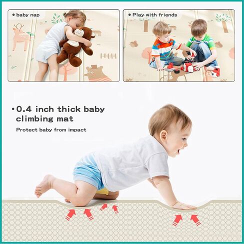 سجادة لعب للأطفال الرضع اللامعة (79×71 بوصة) سجادة أرضية سميكة للأطفال قابلة للعكس للزحف خالية من مادة BPA (79×71×0.4 بوصة، حفلة الدب) in Kuwait