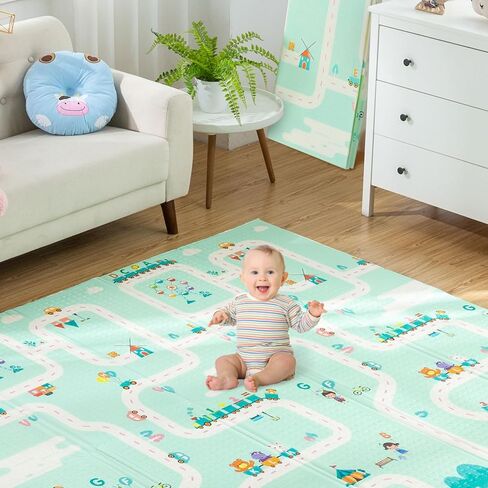 سجادة لعب للأطفال الرضع اللامعة (79×71 بوصة) سجادة أرضية سميكة للأطفال قابلة للعكس للزحف خالية من مادة BPA (79×71×0.4 بوصة، حفلة الدب) in Kuwait
