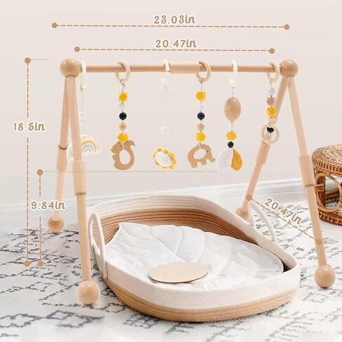 Frogprin Wooden Baby Gym with 6 Hanging Toys, Wooden Play Gym for Babies 0-12 Month, Baby Play Gym Frame Activity Gym Hanging Bar Newborn Gift Baby Girl and Boy Gym (Natural Pine Wood) in Kuwait