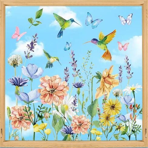 Horaldaily 30 PCS Spring Window Cling Sticker, Watercolor Wildflowers Butterfly Birds for Home Party Supplies Shop Window Glass Display Decoration in Saudi Arabia