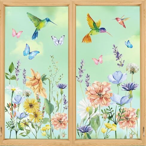 Horaldaily 30 PCS Spring Window Cling Sticker, Watercolor Wildflowers Butterfly Birds for Home Party Supplies Shop Window Glass Display Decoration in Saudi Arabia