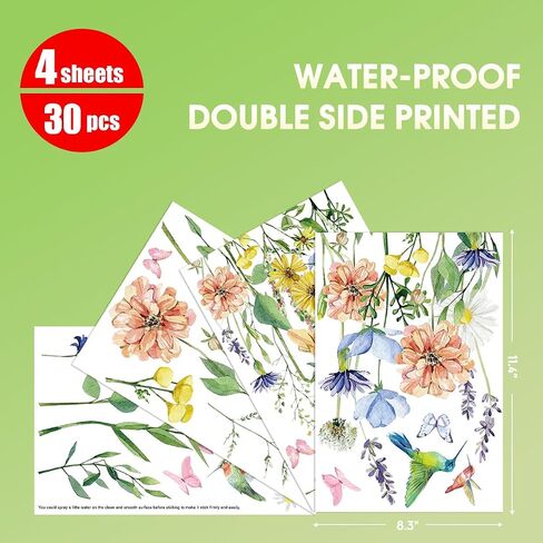 Horaldaily 30 PCS Spring Window Cling Sticker, Watercolor Wildflowers Butterfly Birds for Home Party Supplies Shop Window Glass Display Decoration in Saudi Arabia