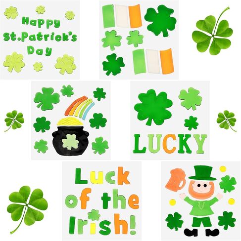 6 Sheets St. Patrick's Day Window Gel Clings Shamrock Gel Stickers Irish Clover Gel Clings Leprechaun Gel Clings Decorations for St. Patrick's Day Party Home Window Decor in Saudi Arabia