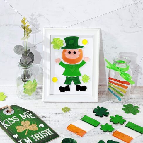 6 Sheets St. Patrick's Day Window Gel Clings Shamrock Gel Stickers Irish Clover Gel Clings Leprechaun Gel Clings Decorations for St. Patrick's Day Party Home Window Decor in Saudi Arabia