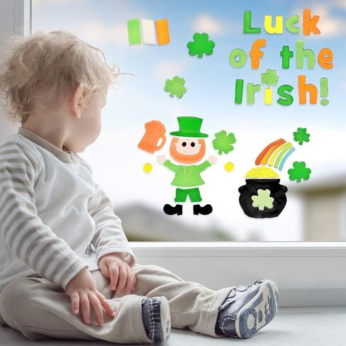 6 Sheets St. Patrick's Day Window Gel Clings Shamrock Gel Stickers Irish Clover Gel Clings Leprechaun Gel Clings Decorations for St. Patrick's Day Party Home Window Decor in Saudi Arabia