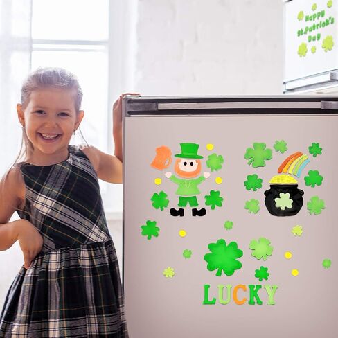 6 Sheets St. Patrick's Day Window Gel Clings Shamrock Gel Stickers Irish Clover Gel Clings Leprechaun Gel Clings Decorations for St. Patrick's Day Party Home Window Decor in Saudi Arabia