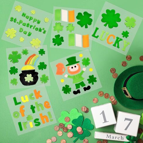 6 Sheets St. Patrick's Day Window Gel Clings Shamrock Gel Stickers Irish Clover Gel Clings Leprechaun Gel Clings Decorations for St. Patrick's Day Party Home Window Decor in Saudi Arabia