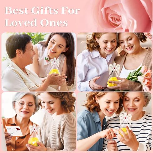 هدايا الورد المحفوظة من سونيا لعيد الأم، هدايا الملاك المصنوعة من زجاج الورد الحقيقي مع قلادة للنساء، تماثيل الملائكة هدايا عيد الميلاد مع ضوء LED لعيد الحب وعيد الشكر وعيد الميلاد in Kuwait