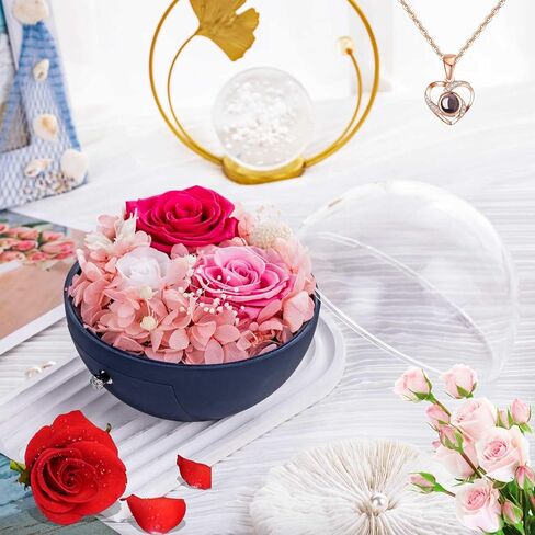 صندوق هدايا الورد الحقيقي الأبدي مع قلادة على شكل قلب، صندوق زهور مسحور للأم والجدة والزوجة والصديقة في عيد الأم وعيد الحب وعيد الميلاد والذكرى السنوية لعيد الميلاد in Kuwait