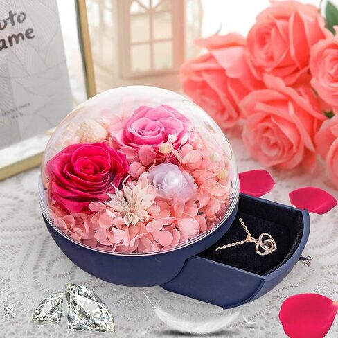 صندوق هدايا الورد الحقيقي الأبدي مع قلادة على شكل قلب، صندوق زهور مسحور للأم والجدة والزوجة والصديقة في عيد الأم وعيد الحب وعيد الميلاد والذكرى السنوية لعيد الميلاد in Kuwait