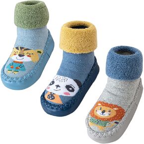 SEAUR 3 Pairs Toddler Slipper Socks Anti Skid Baby Sock Shoes for Walking Infant Moccasins Animal Crib Shoes Sock With Grips in Kuwait